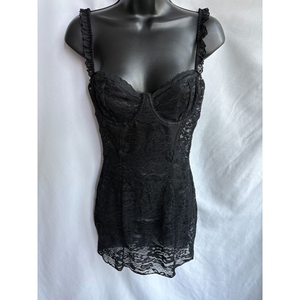 Black Lace Lingerie Dress Teddy Sexy Gothic Witchy Size L Bustier Ruffles
